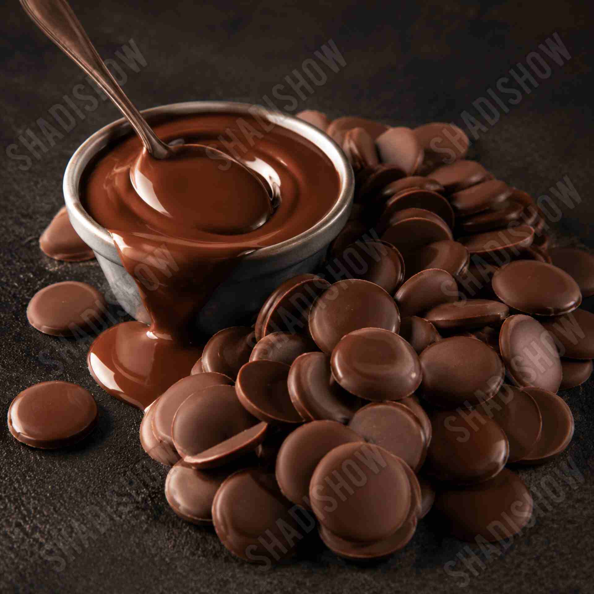 coffee-flavored-chocolate-coins-ghanadi شکلات سکه ای قهوه معطر و باکیفیت برای تهیه دسر موکا و تزیین کیک قنادی