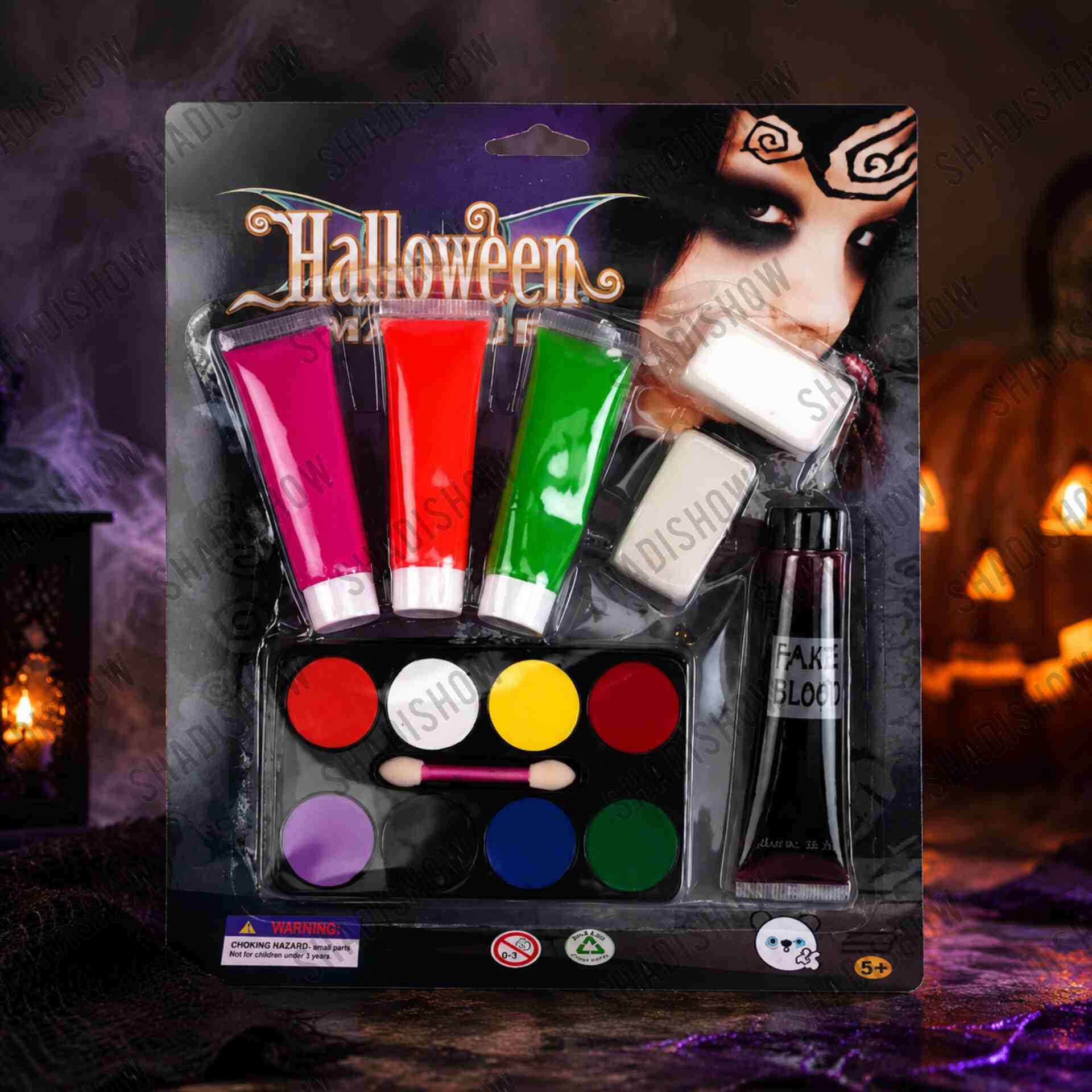 professional-halloween-face-paint-palette-with-fak پالت گریم صورت رنگی کامل برند هالووین به همراه خون مصنوعی - Image 1