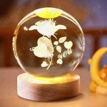 چراغ خواب فانتزی گل رز و قلب با گوی شیشه‌ای لیزری